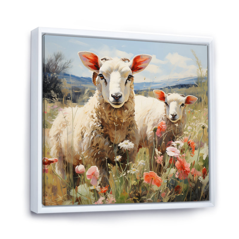 Troupeau de moutons moelleux I sur toile, H 16 po x l 16 po x P 1 po, Cadre flottant blanc