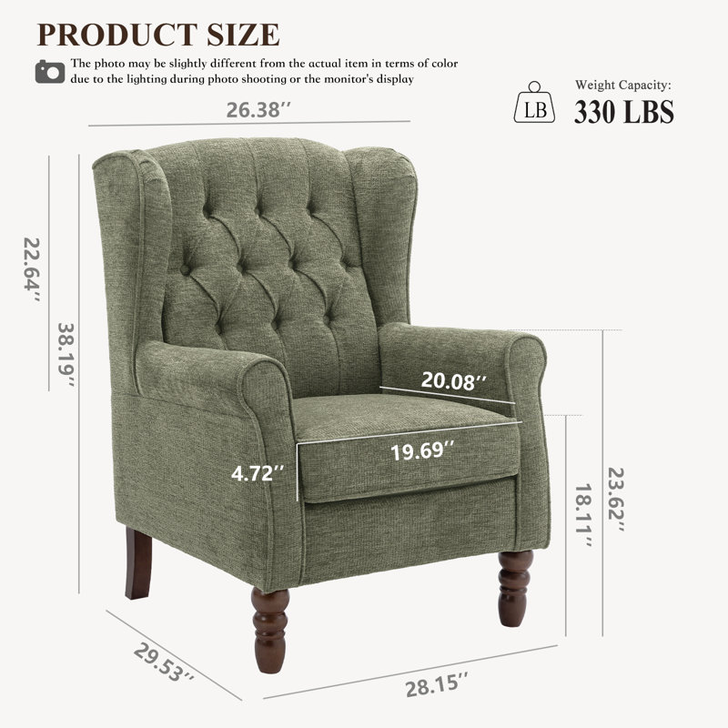 Angiolino Upholstered Button Tufted Small Accent Chair Armchair, Green Polyester Blend