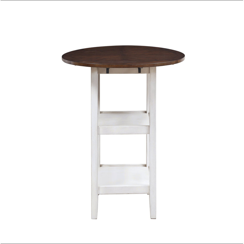 Table de salle à manger à hauteur de comptoir blanche et cerisier foncé avec 2 tablettes inférieures