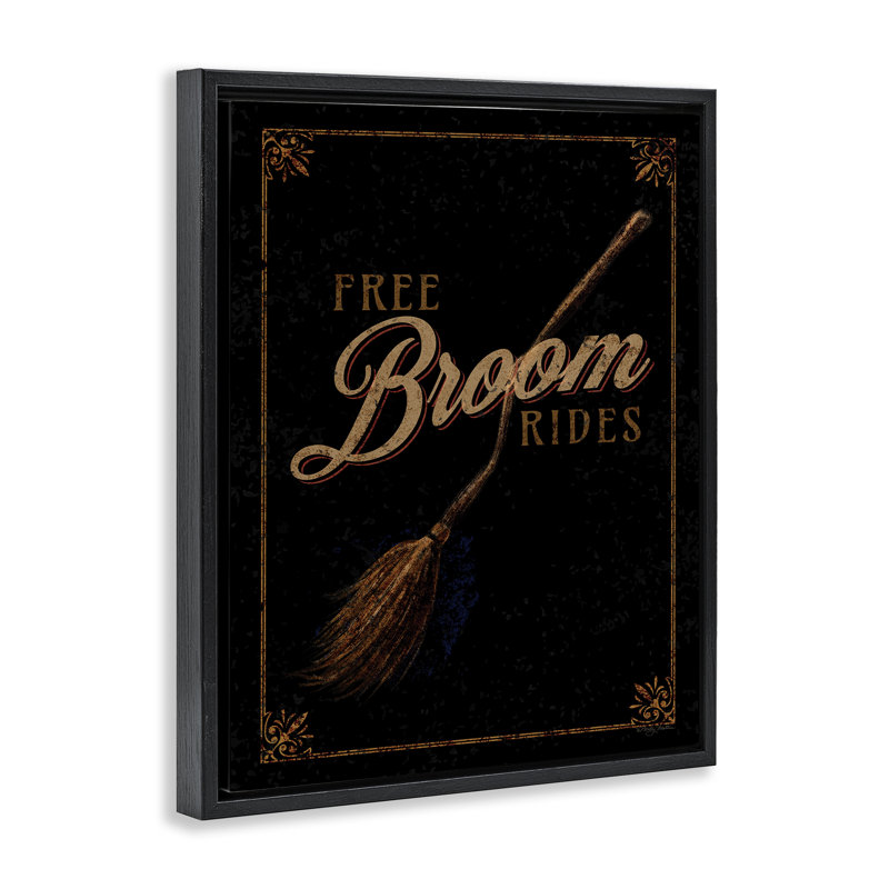 «Rustic Free Broom Rides», art mural encadré flottant par Molly Mattin, Cadre flottant noir de jais, H 21 po x l 17 po