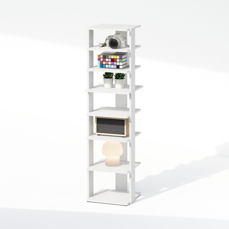 Tablette de coin verticale autoportante Furinno, Blanc, (8 tablettes) H 46,7 po x l 12,6 po x P 12,1 po