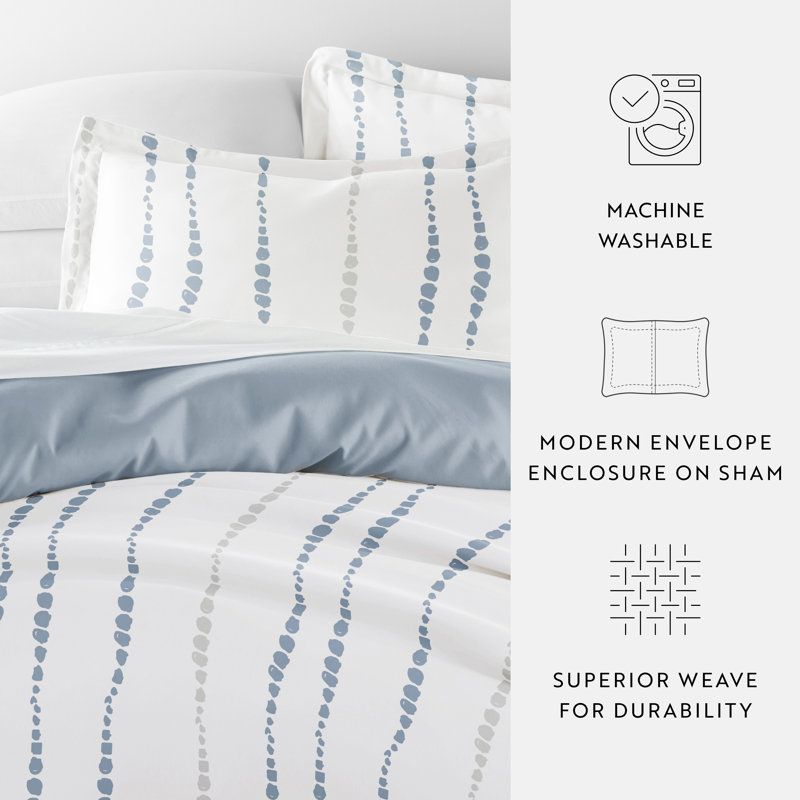 Blue and White Reversible Microfiber King Duvet Cover Set