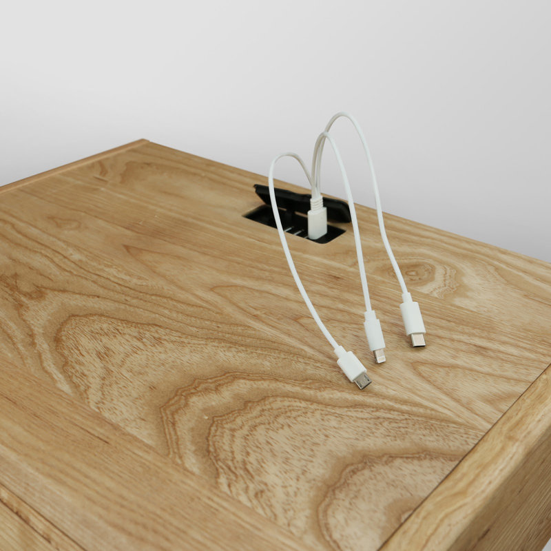 Evins Solid Wood End Table with Storage and Built-In Outlets