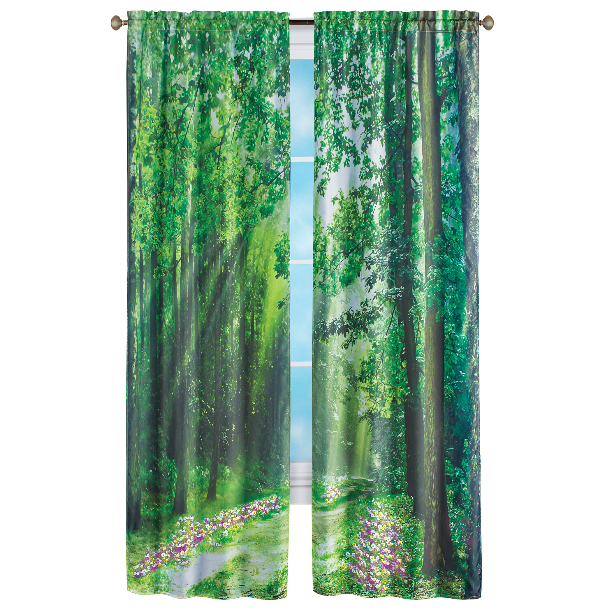 Millwood Pines 2-Piece Peaceful Forest Scene Printed Drapes | Wayfair