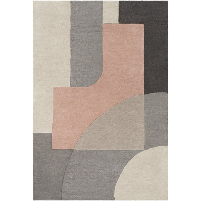 Amyerra Geometric Handmade Tufted Wool Salmon/Gray Area Rug, Rectangle 8'10" x 12'