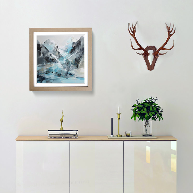 Glacier Gestural Art No.1 - Framed Print, Oak