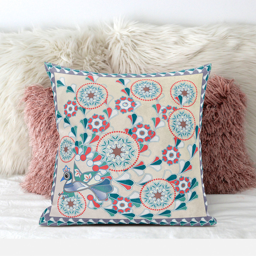 Glory of Flowers Peacock Floral Square Cushion With Filling