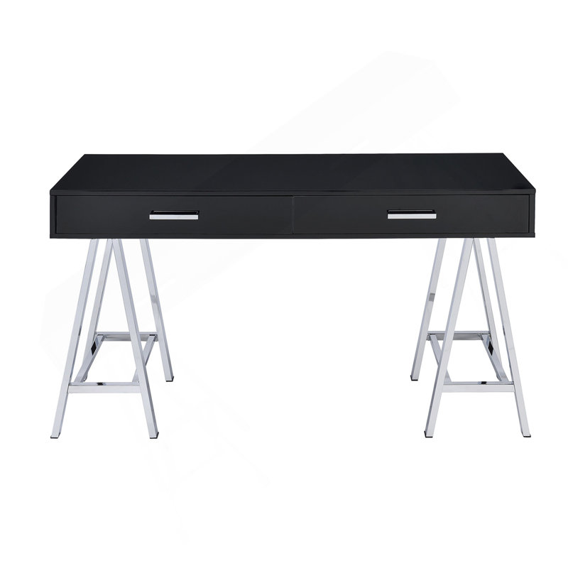 Bureau d'écriture avec 2 tiroirs, bureau avec base en métal
