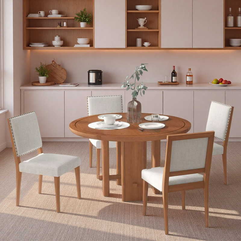 Table de salle à manger 5 pièces avec 5 chaises rembourrées, Brun, Brun