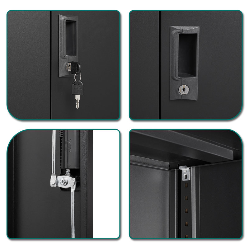 Kovaleski Minimalist Design Lockable 2-Door Storage Cabinet, For Office, Toolroom, Garage Use, Black