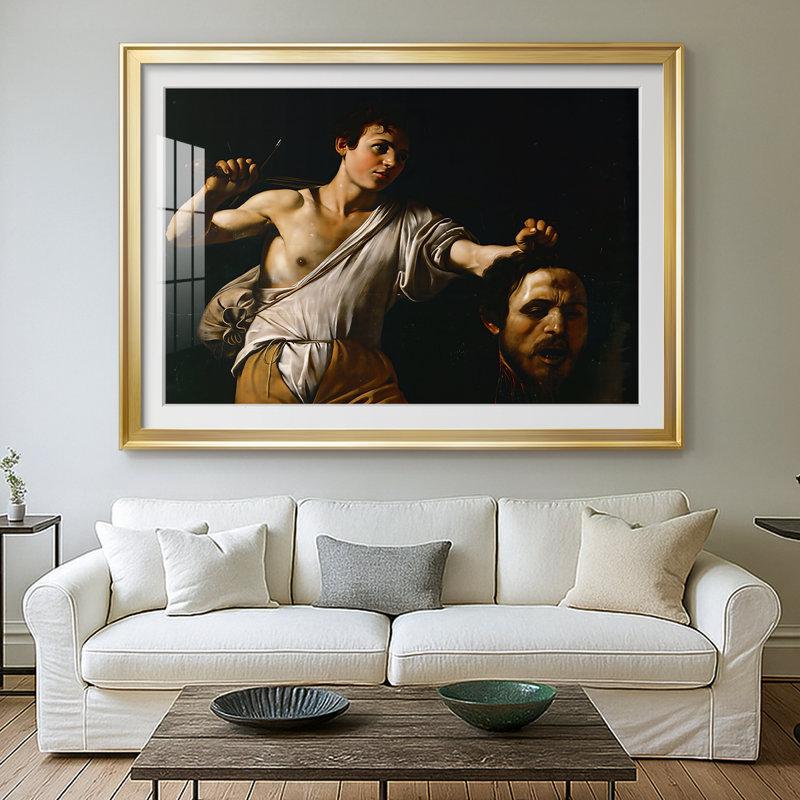 David avec la tête de Goliath (version de Vienne) - Caravage - reproduction encadrée avec passe-partout et verre - c. 1607