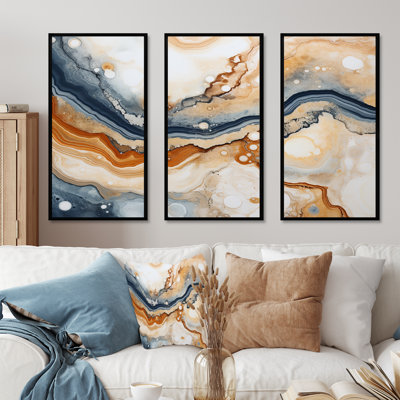 «Blue and Orange Minimalisme Stone Geode», ensemble d'art sur toile Geode Stone
