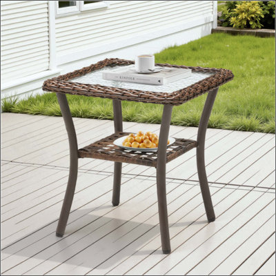 Table d'appoint d'extérieur en osier, petite table de bout carrée en rotin pour terrasse