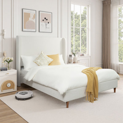 Lit plateforme tapissier avec tête de lit haute, conceptions minimalistes en chenille de qualité supérieure, lit plateforme simple de style rétro sans sommier, assemblage facile