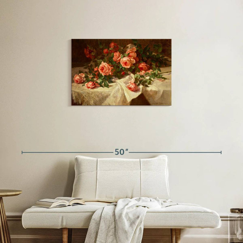 Harnek roses rouges sur dentelle blanche, H 20 po x l 30 po