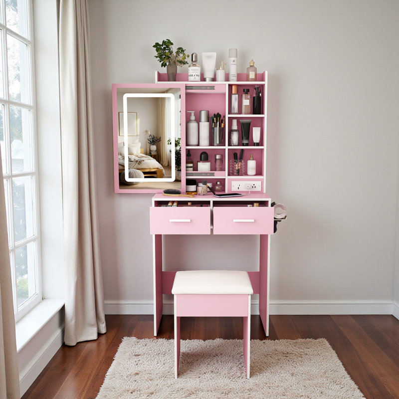 Petit meuble-lavabo avec miroir Abra, Rose
