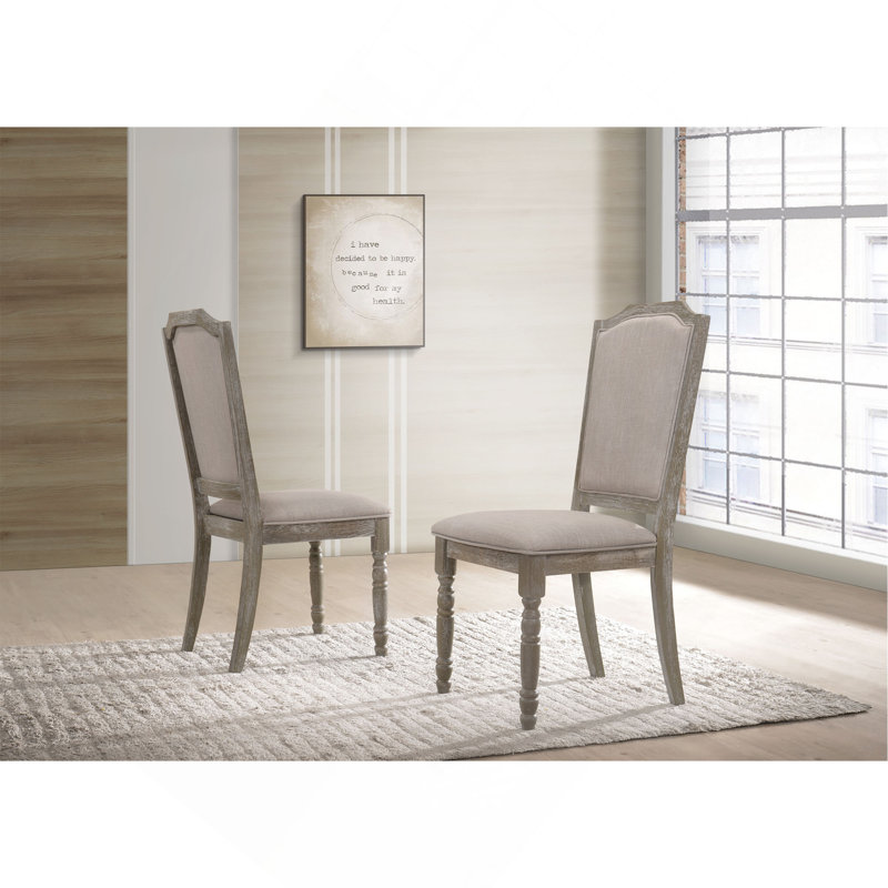 Chaise de salle à manger à piédestal en bois récupéré, ensemble de 2, Beige, Beige clair
