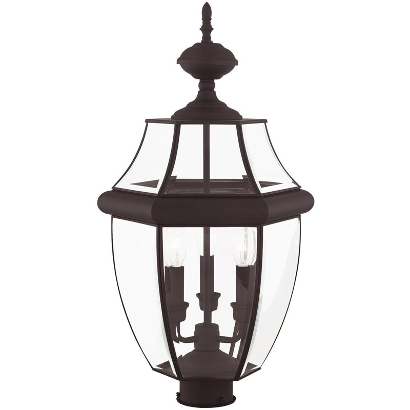 3-Light White Outdoor Post Lantern Pendant: Clear Glass Shade, Bronze