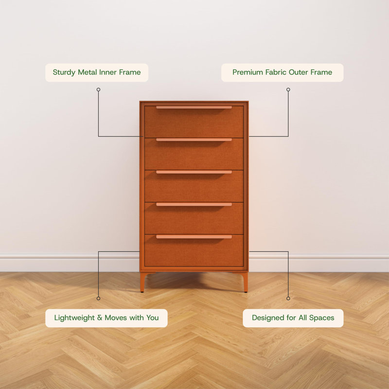 Naima 5 Drawer Fabric Dresser – Orange, Orange, 14"D x 23.5"W x 41.8"H (5 Drawers)