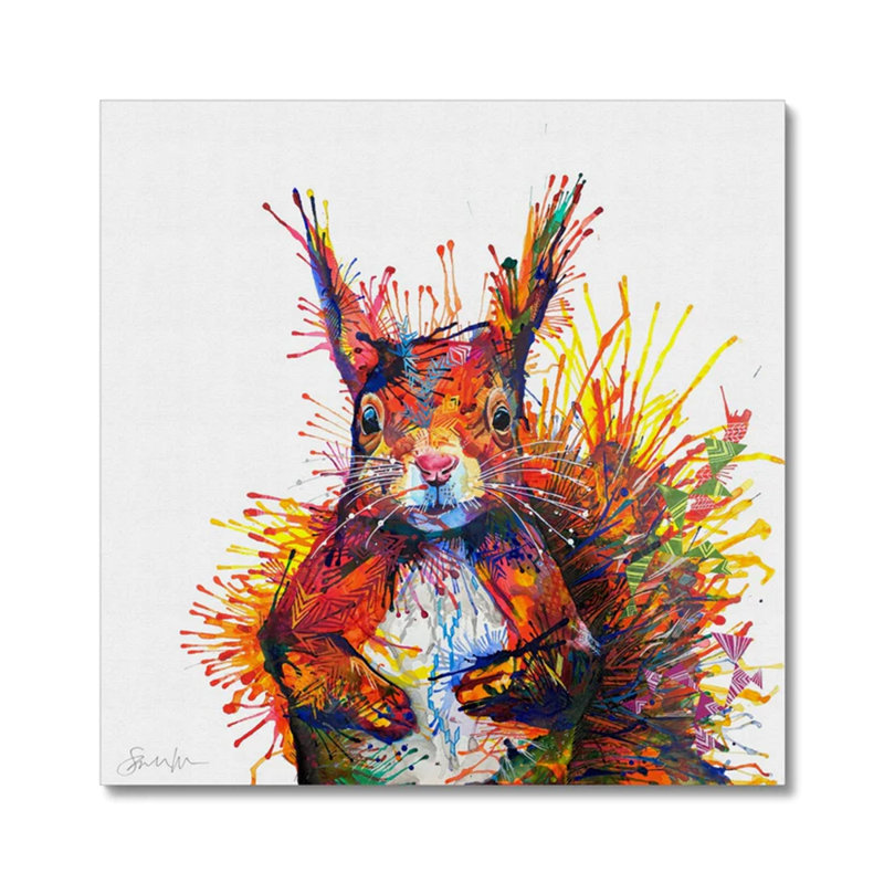 Cyril The Squirrel Countryside Painting - Wrapped Canvas Art Prints from Sarah Taylor Art, 60cm H x 60cm W
