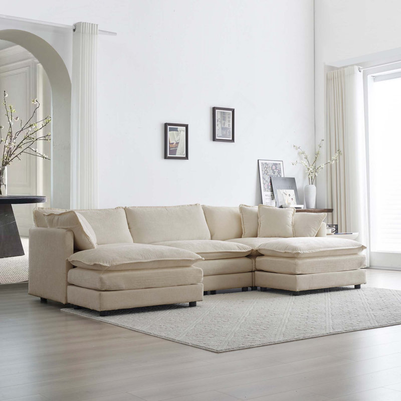 Canapé d'angle moderne modulaire convertible à 5 places avec repose-pieds réversible pour une conception de salon flexible et un confort supérieur