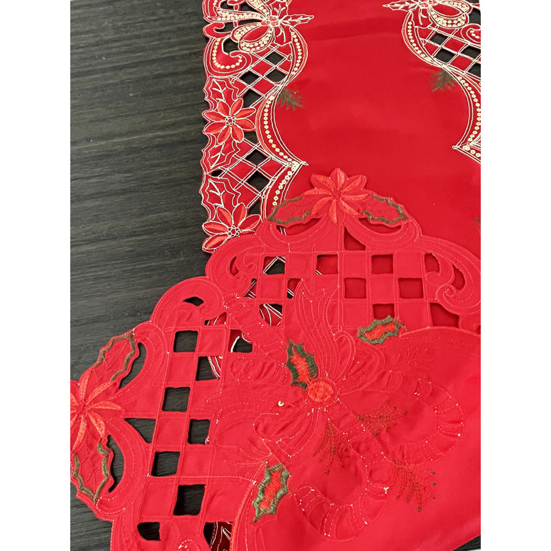 Chemin de table rouge brodé à paillettes, 88 po x 16 po, Rouge