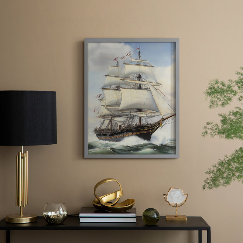 Reproduction encadrée NAUTICAL Series Lxxiv - bois massif, Gris, H 15 po x l 12 po