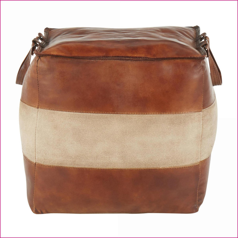 Ottoman Pouf, Industrial Urban Style, Walnut Brown Leather &amp; Tan Canvas by LumiSource | Walnut Brown | Leather