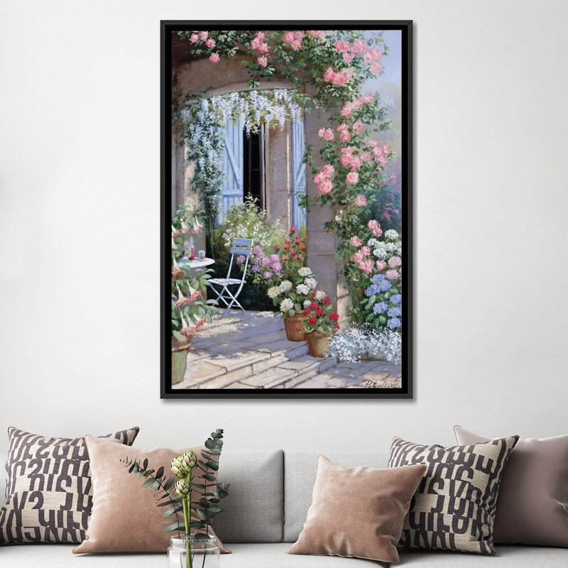 « fleur invitation », reproduction sur toile, H 60 po x l 40po x P 1,5 po, Toile avec cadre noir, Pas de tapis