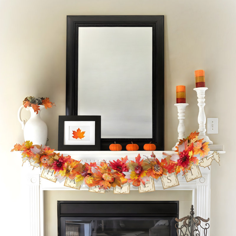 Automne feuille d'érable guirlande suspendue vigne 5,9 pi baies artificielles tournesol citrouille décoration d'automne pour la fête de mariage dîner de l'Action de grâce cadre de porte porte arrière-plan décor
