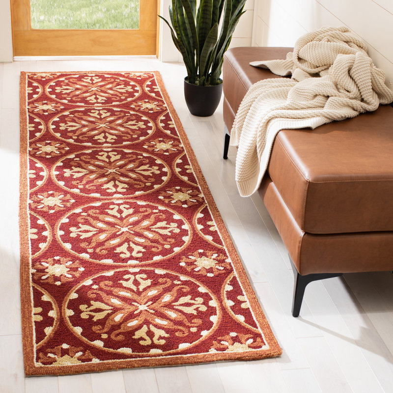 Tapis d'intérieur / extérieur à motif floral rouge / orange Carvalho, Tapis de couloir 2 pi 3 po x 8 pi