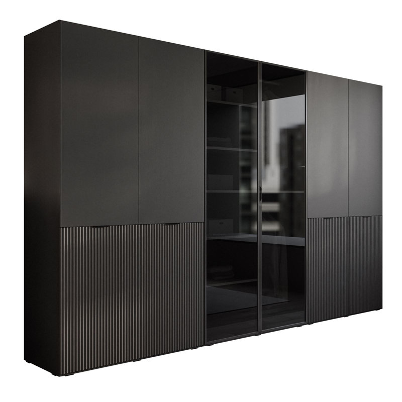 Manufactured Wood Wardrobe, Black Graphite/Black Glass
