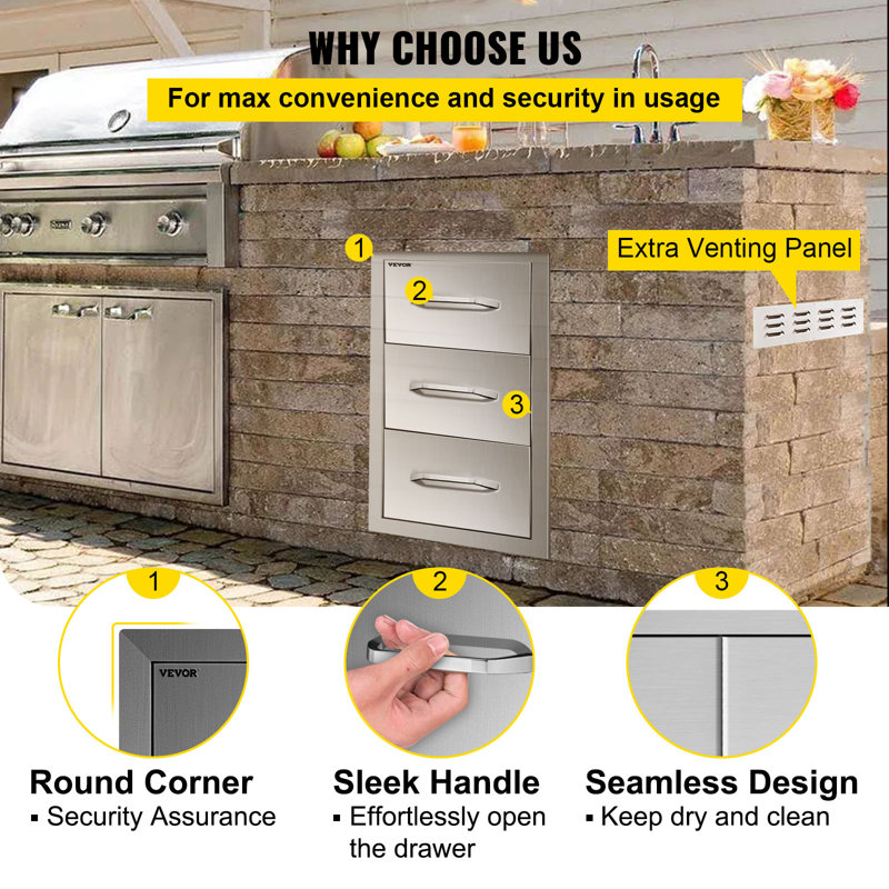 Stainless Steel Outdoor Kitchen Drawers with Paper Towel Holder