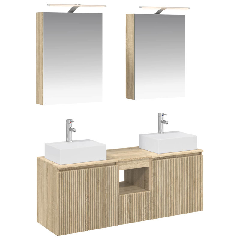 Vanity & Mirror Set, Light Wood