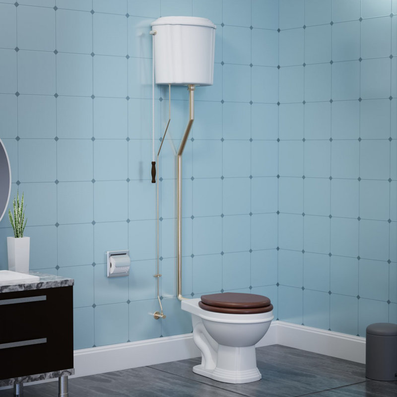 High Tank Pull Chain Toilet – Victorian Antique Style, Elongated Bowl, 1.6 GPF Gravity Flush, Wall Mounted Tank (Seat Not Included)