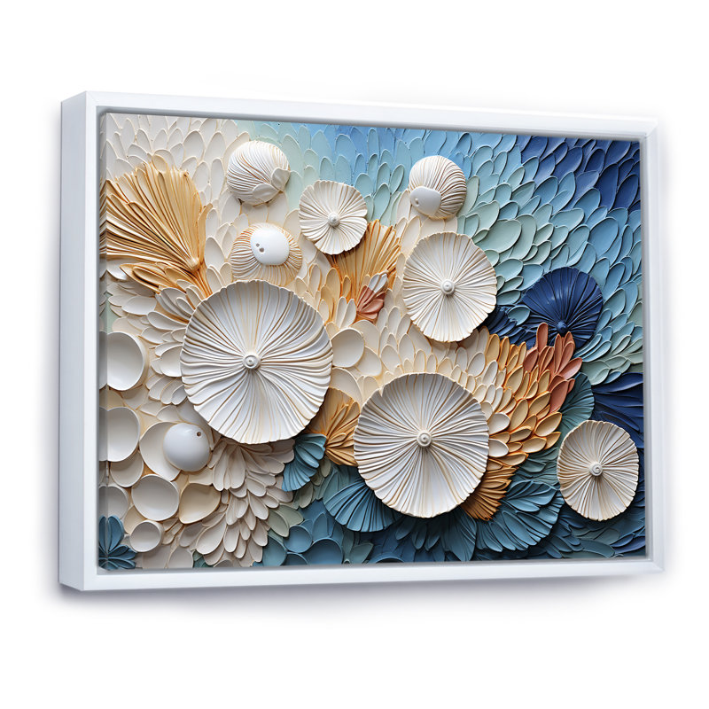 Coastal Seashell Tranquility I - Seashell Canvas Wall Art, White Floater Framed, 34" H x 44" W x 1.5" D
