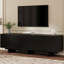Console média noire avec motifs de grain de bois naturel et conception ondulée, pour téléviseurs de 75 po ou moins, porte de rangement pour câbles