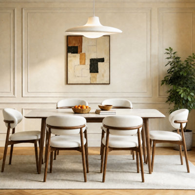 6 - Person White Rectangular Sintered Stone Stone Tabletop Dining Table Set