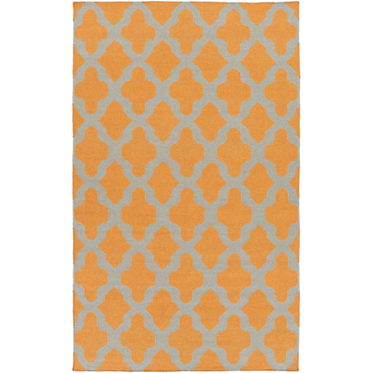 Tapis orange / gris en laine tissé à la main Bangor