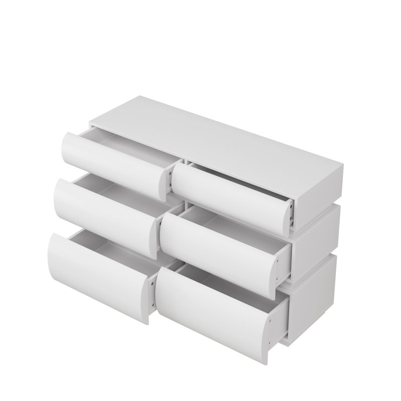 Commode 6 tiroirs pour chambre à coucher, commode sans poignée, commode moderne 6 tiroirs avec rangement large, Blanc