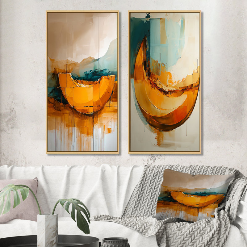 Ensemble d'art mural orange 2 pièces Melon I - Melon, H 28 po x l 24 po, Impression encadrée, Érable