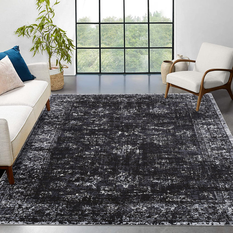 Tapis oriental antidérapant lavable à la machine pour le salon, Rectangle 5 pi x 7 pi