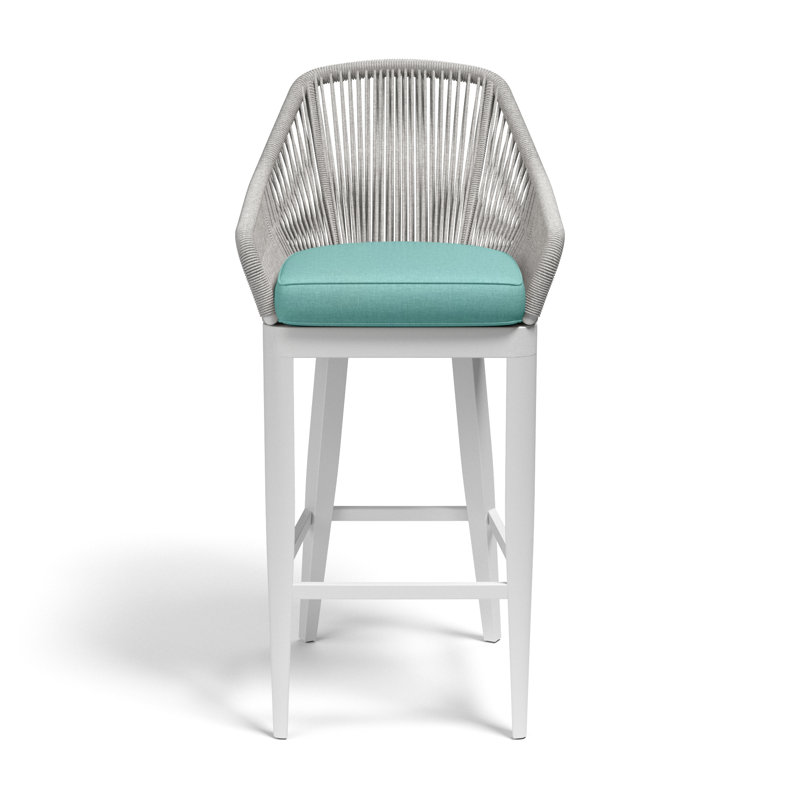 Miami Outdoor Bar Stool, Dupione Celeste Sunbrella®, White