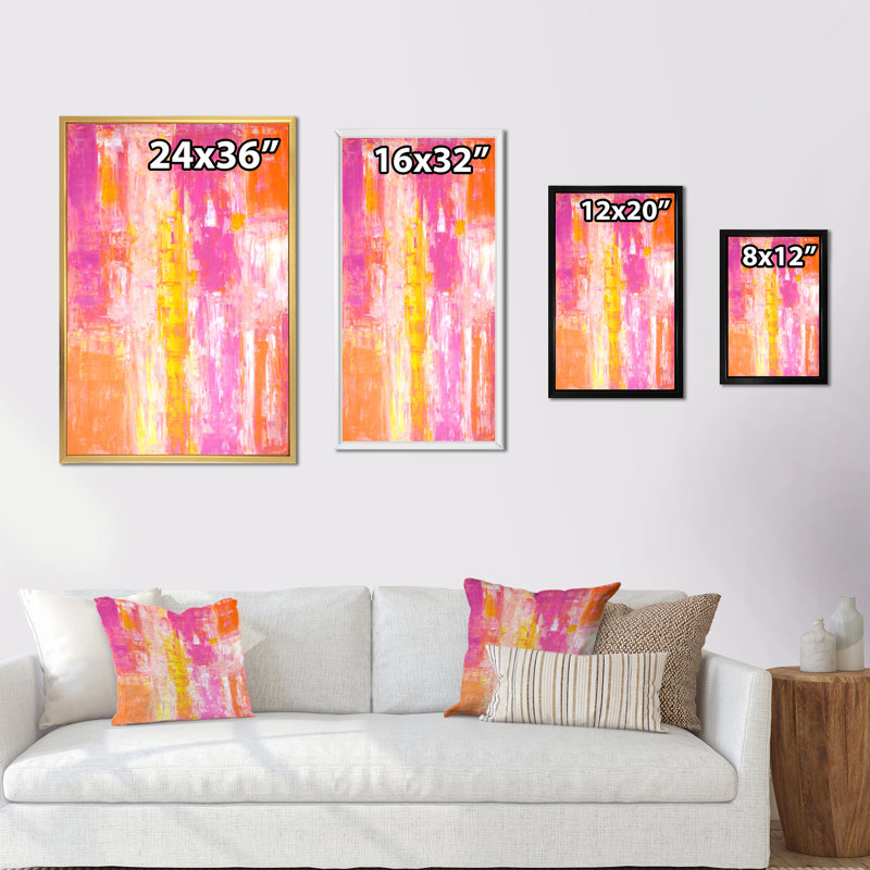Art abstrait rose et orange - reproduction d'art moderne et contemporaine sur toile, H 20 po x l 12 po x P 1 po