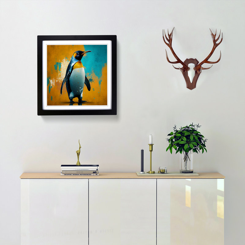 Penguin Expressionism - Single Picture Frame Print on Wood