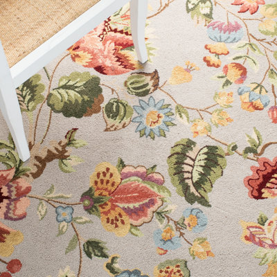 Tapis sauge en laine à motif floral Hollander