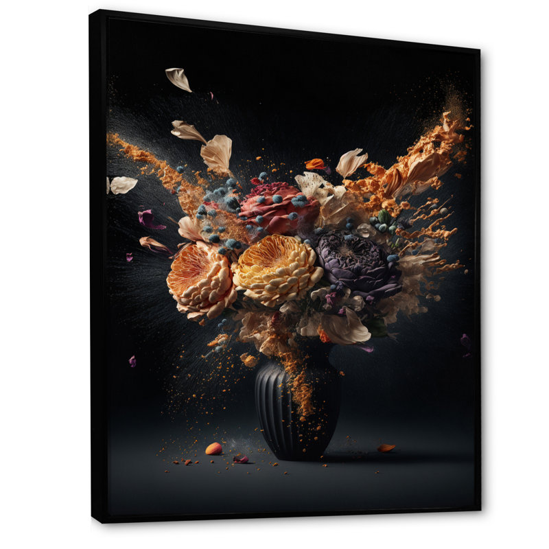 «Still Life with Exploding Blossoming Flowers», reproduction sur toile, H 20 po x l 12 po x P 1 po, Cadre flottant noir