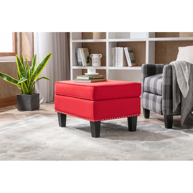 Yuki Fabric Upholstered Ottoman with Plastic Legs, Red