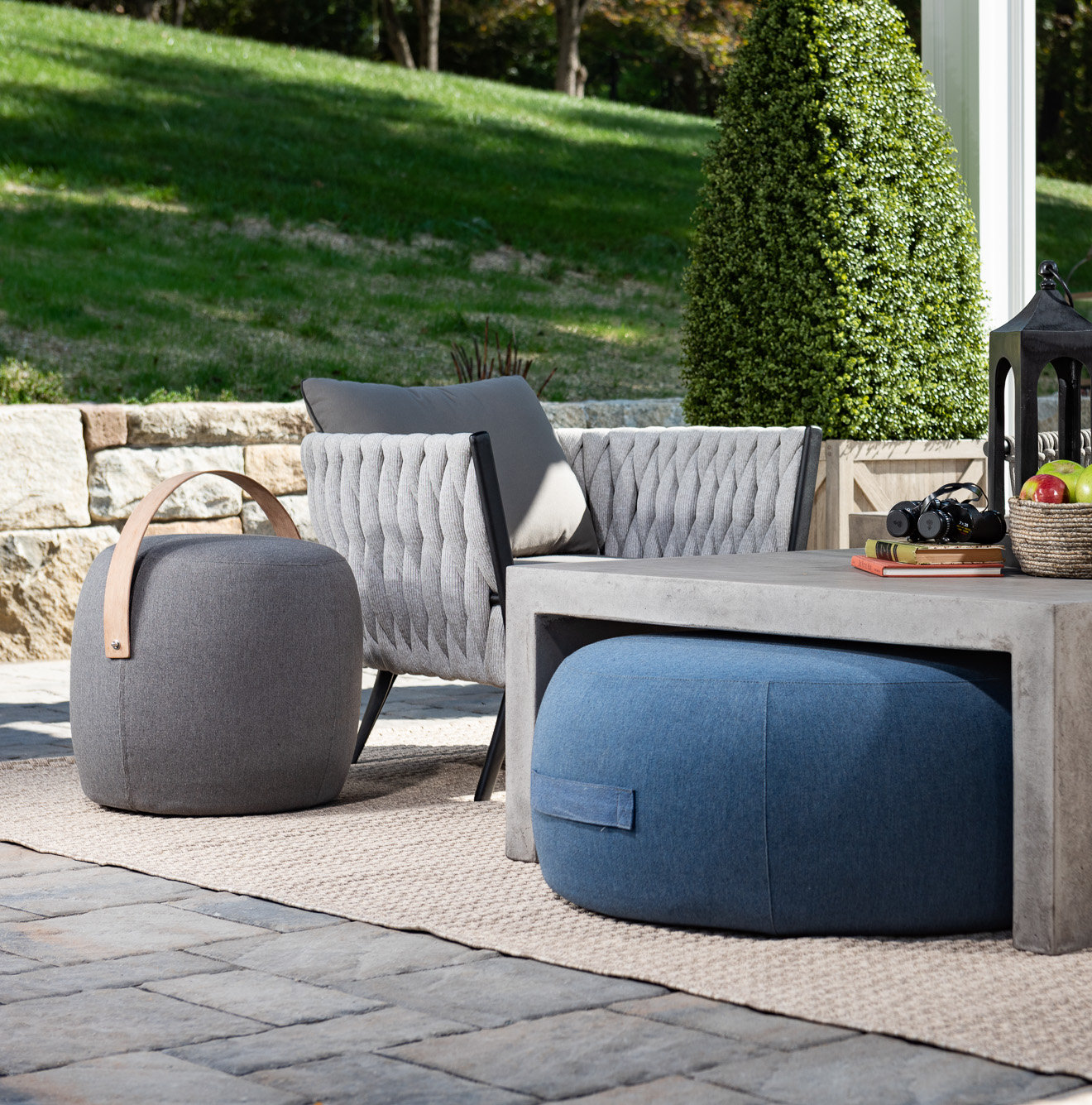 Talita Round Upholstered Outdoor Ottoman, Graphite