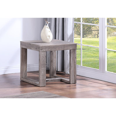 Table d'appoint contemporaine en bois, aspect rustique brun-gris-beige, élégante et fonctionnelle pour le salon
